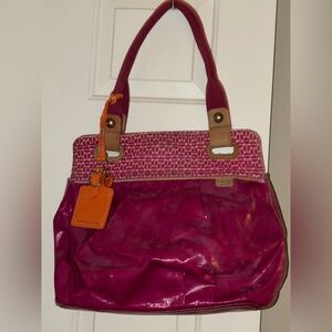 Fossil Key-Per Fuscia Coated Canvas Satchel Purse/Handbag